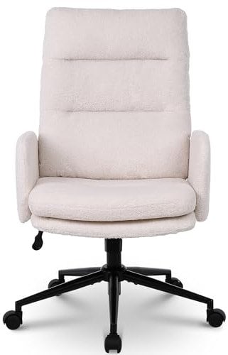 Nusetx Schreibtischstuhl, Bürostuhl aus Kunstpelz, Schminktisch Stuhl, Höhenverstellbar Drehstuhl, Ergonomischer Computerstuhl für Arbeitszimmer, Schlafzimmer, Büro, Home Office, Beige