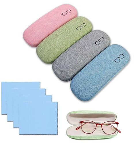 4 Pezzi Custodia Occhiali Rigida da Sole, Astuccio Occhiali, Astuccio Occhiali Rigido Custodia Occhiali, Con Panno per occhiali, Per Custodia per Occhiali retrò per Occhiali da Vista e da Sole