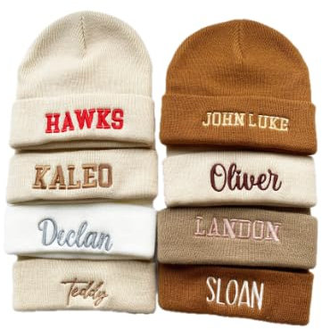 Gorro de Punto Bordado Personalizado Negro Con Costuras de Texto - Para Niños, Hombres, Mujeres - Sombrero de Invierno