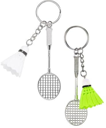 KGDUYC 2 Pcs Porte-clés raquette de badminton, Porte-clés raquette en acier inoxydable, Cadeaux pour hommes et femmes, Jeux de balle, amateurs de badminton
