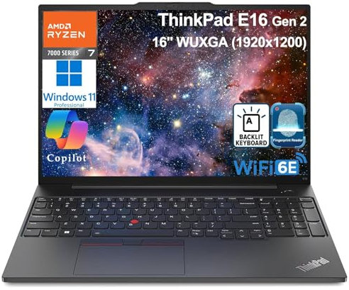 Lenovo ThinkPad E16 G2 Business Laptop Computer, 64GB DDR5 RAM, 1TB PCIe SSD, AMD 8-Core Ryzen 7 7735HS (Beat i7-1360P), 16 FHD+, WiFi 6E, Backlit KB, Fingerprint Reader, Windows 11 Pro, Vent-Hear