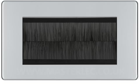 BG Screwless Polished Chrome Double 4 Gang Brush Cable Entry Wall Plate Black Insert Rectangle