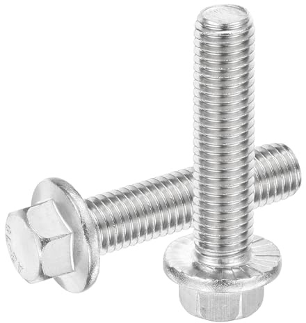 sourcing map 6Pcs M12 x 50mm Hex Serrated Flange Bolts Screws, 304 Stainless Steel Flanged Hex Head Bolts Flange Hexagon Screws for Households, Machine Tools, and DIY project, Silver