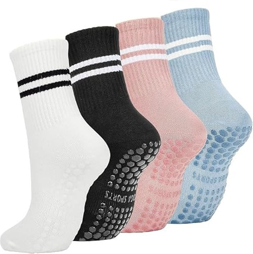 4 Paar 35-39 Yoga Socken Rutschfeste, Antirutschsocken für Aerobic, Socken mit Noppen Baumwolle, Sport Noppensocken, Rutschsocken, Antirutschsocken, ABS Antirutschsocken, für Pilates, Krankenhaus