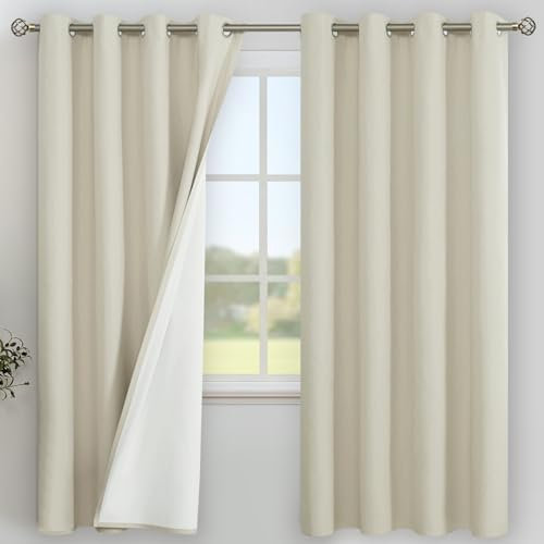 YoungsTex Verdunkelungsvorhänge für Schlafzimmer, 183 cm Länge, wärmeisoliert, für Wohnzimmer, Büro, Jute, strukturierte Ösen, 2 Paneele, 132 x 183 cm, Helles Haferflocken-Leinen, 183 x 183 cm