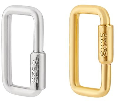 AHANDMAKER 2Pcs Rectangle Screw Carabiner Lock Clasp - Sterling Silver Necklace and Jewelry Charm Keychain Clip Hook Quick Link for Bracelet Making