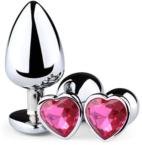 3 Pièces plug anale Set,Grande, moyenne et petite prise,facile à nettoyer amour forme diamanten cristal anal jouet pour les hommes femmes ，Sextoys Débutants Confortable（Rose rouge）