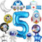 Weltraum Kindergeburtstag Deko Luftballons 5 Jahre - 12 Stück Geburtstag Ballons Kit Astronaut Rakete UFO Folienballons, Blau Geburtstags Party Dekoration für Junge Mädchen