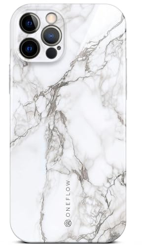 ONEFLOW Bliss Cover für iPhone 12 Pro Hülle in Marmor Optik, Designer Case Handy Schutzhülle mit Kameraschutz, Muster Hardcase Glitzer Handyhülle marmoriert, Weiß Grau