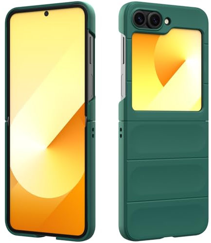 Custodia Compatibile con Samsung Galaxy Z Flip 6, Silicone Custodia per Tutto il Corpo, Copertura Antiurto con Fotocamera Protettivo, Cover Rigido al Tatto - Verde Scuro