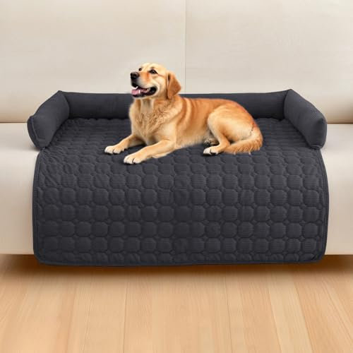 OKYUK Premium Hundebett - Sofaschutz für Haustiere, handgefertigtes und waschbares Hundekissen, Flauschige Hundematte für alle Größen (Kord Kunkelgrau, 90 x 90CM)