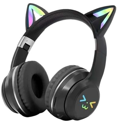 syayw Cat Ear Headphones - Cute Rechargeable Musical Seat | Cartoon Headphones for | Over Ear Headphones | Cat Ear Head with Microphone for Girlfriend