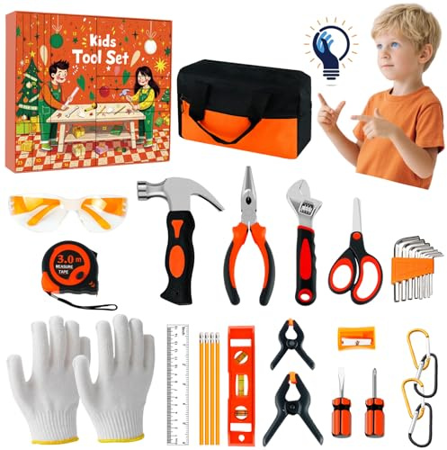 24-Tage-Countdown-Kalender für Weihnachten – Werkzeugset für Kinder mit echten Werkzeugen, 24 Mini-Konstruktionsspielzeuge für Jungen und Mädchen ab 8 Jahren, Adventskalender zum Lernen