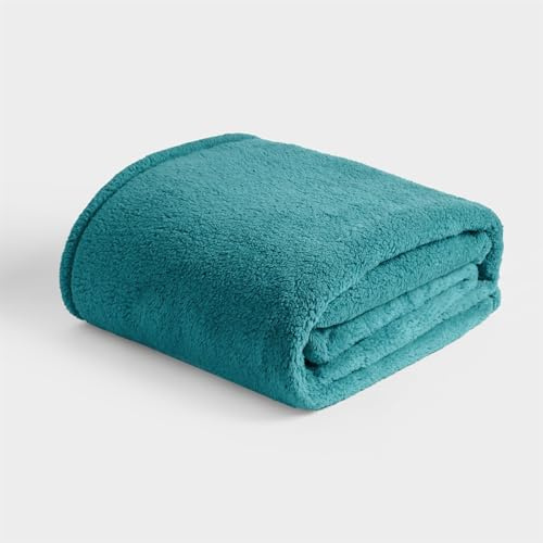 Brentfords Teddy Fleece Blanket for Bed, Super Soft Warm Cosy Plain Teal Throws for Sofas Large Lightweight Plush Fleece Throw Blanket Double Bed Throw, 150 x 200