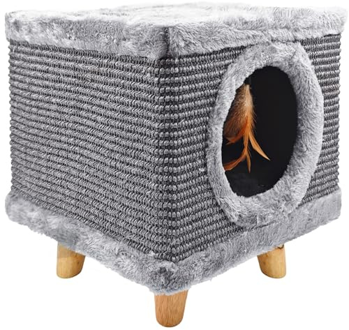 MERSJO Kratzmöbel Cabin I, Katzenhöhle mit Kratzfläche, 32 x 32 x 38 cm, Grau