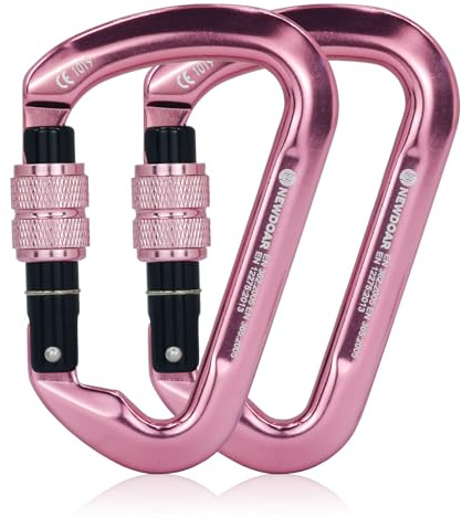 NewDoar 30KN CE-zertifizierter Kletter Karabiner Professioneller Hochbelastbarer D-Schraub Karabiner mit Verriegelungsclip für Felsklettern, Abseilen, Rettung, Bergsteigen und Abseilen
