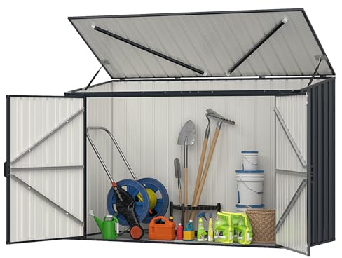 COSTWAY Caseta Jardin Exterior 1,5m2, 1600L, 193 x 86 x 127 cm, Cobertizo Jardin Exterior, Tapa Abatible y 2 Puertas con Cerradura, Acero, Pistones de Gas, Techo Inlinado, para Contenedores de Basura