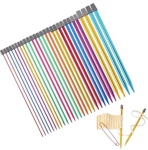 14 Pairs Coloured Knitting Needles Set Aluminum, 25cm/9.8in Long, 2mm-10mm | Lightweight Straight Aluminum Knitting Needles in 14 Sizes for Beginners, Kids, and Everyday Knitting Projects