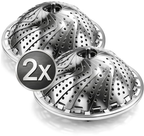 com-four® 2X Insert Vapeur en Acier Inoxydable pour casseroles | panier vapeur réglable Ø 14–23 cm - pliable - compatible lave vaisselle