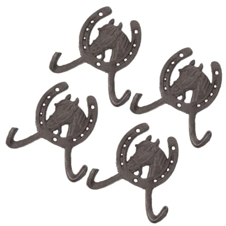 BETOOKY Ganci in Ferro Battuto a Forma di Testa di Cavallo, Set da 4 Ganci Decorativi da Parete Vintage per Abiti e Attrezzi, per Soggiorno, Cucina e Ufficio