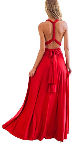 IBTOM CASTLE Femme Robe Longue de Cérémonie Chic Robe Ado Multi-Style Sexy Taille Haute sans Manche Robe Fille d’Eté Bandage de Soirée Cocktail Demoiselle d'honneur Mariage Fête Aniversaire Rouge M