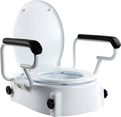 OrtoPrime Elevador WC Inclinable con Reposabrazos Abatibles - Altura Regulable 5, 10 y 15 Centímetros - Alza wc con Tapa - Alzador de Inodoro Portátil