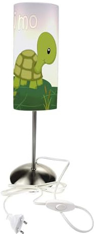 CreaDesign TI-1085 Schildkröte Nachttischlampe Kinderzimmer mit Namen, Kinder Tischlampe/Schlummerlicht mit Schalter für Steckdose, E14, 38 cm hoch