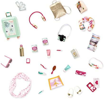 Lori Reise Set, Zubehör für 15 cm Mini Puppen – Puppenzubehör mit Accessoires, Koffer, Kamera, Reisepass und mehr – Spielzeug für Kinder ab 3 Jahre