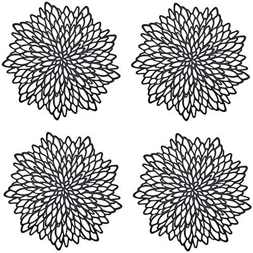 4 Stück Schwarz Runde Tischsets, Ausgehöhlte Gepresste für Isolierung von Speisetellern, Tischdekoration