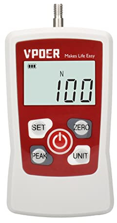 VPOER Professional Digital Force Gauge Trigger Push Pull Gauge Tester Portable Force Meter with Maximum Load Value 100N 10kg 22Lb 360Oz, Auto Backlit LCD, Auto Power-Off(VDFG-100N)