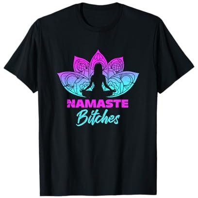 Namaste Bitchs Lustige Yoga Meditation T-Shirt, Schwarz, S, Unisex-Erwachsene, Yoga-Theme, V-Neck, Short Sleeves, Loose Fit