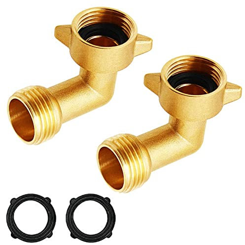 ANPTGHT 2 raccordi e raccordi a gomito a 90 gradi per tubo dell'acqua, in ottone massiccio, accessori per tubi da giardino, resistenti, con 2 rondelle