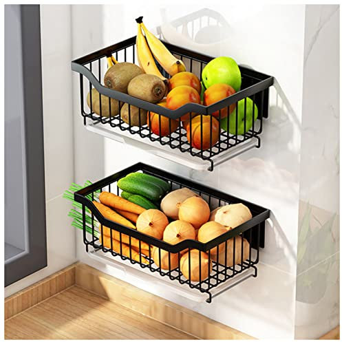 TOMAO Cesta Colgante Frutero Pared, cesta colgante de cocina, Cesta Colgante Metalica para Organizador, Estanteria Baño Pared, Acero inoxidable cestas almacenaje, Fuerte Capacidad De Carga(Color:2个)