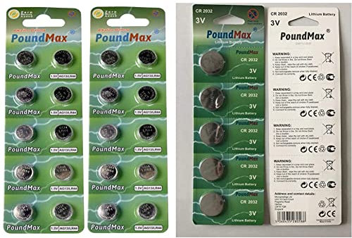 PoundMax® 20 x Super AG13 G13 SR44 LR44 A76 V13GA PX76A 357 Alkaline Button Batteries & 5 x 2032 CR2032 3V Lithium Batteries