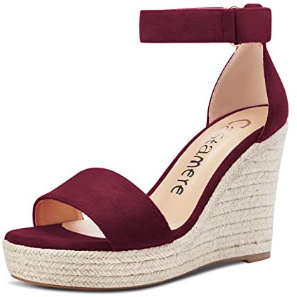 Castamere Donna Alto High Tacco Heel Zeppa Piattaforma Aperte sulla Punta Cinturino alla Caviglia Sandali da Matrimonio Feste Dress 10 CM Heels Borgogna Rosso 39 EU