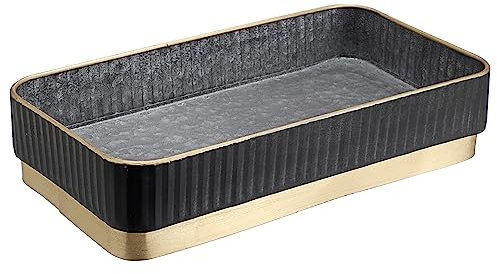 BSTKEY Glitzhome Plateau de service rectangulaire en fer galvanisé de style rustique industriel (32 x 17 cm)
