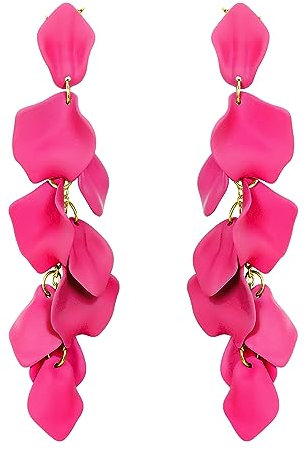 EVER FAITH Lange Blütenblatt Ohrringe für Damen Mädchen, Acryl Hot Pink Rose Blume Statement Dangle Ohrstecker Sommer Urlaub Schmuck