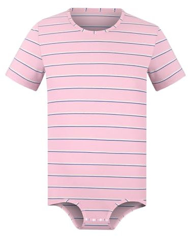 Landofgenie Homme rayé Onesie Push Button Crotch Chemise Body Manches Courtes Leotard Body Pyjama Rose M
