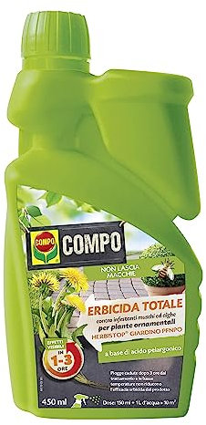 COMPO Erbicida Totale Herbistop Giardino PFnP0, Per Piante Ornamentali, Contro Infestanti, Muschi ed Alghe, 450 ml
