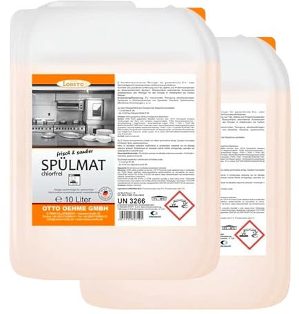 Lorito frisch & sauber Spülmat Spülmaschine, 2 x 10 Liter, Geschirrspülreiniger für gewerbliche Geschirrspülmaschinen, schnelltrocknend, pflegend, 2 x 10 Liter Kanister