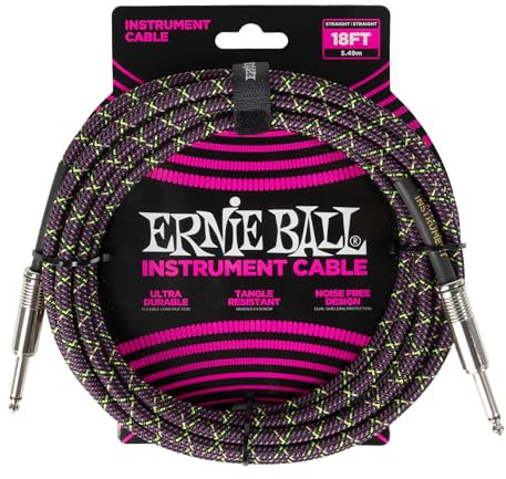 Ernie Ball Geflochtenes Instrumentenkabel, gerade/gerade, 5,5 m, Violette Python (P06431)