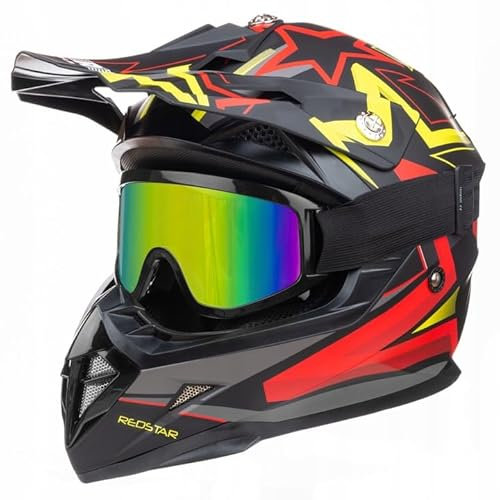 Motocross Helm Horn H915 schwarz/gelb/rot XS-XL + CROSSBRILle (M (57 - 58cm))
