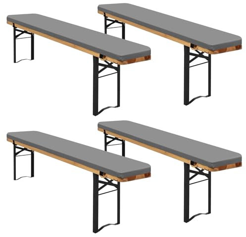 4er-Pack bierzeltgarnitur auflage, Bierbankauflage gepolstert für Bierzeltgarnitur 220x25x3cm bierbank auflagen, XL Waschbare auflagen bierzeltgarnitur für Partyzeltgarnitur(Hellgrau, wasserdicht)