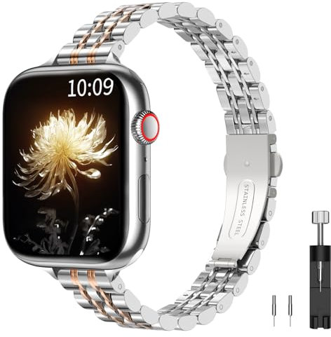 TiMOVO Metal Strap Compatible with Apple Watch 42mm (Series 11/10) 41mm 40mm 38mm for Women (2025), Dressy Replacement Strap for iWatch SE 3/2/1, Series 10/9/8/7/6/5/4/3/2/1, J Rose Gold