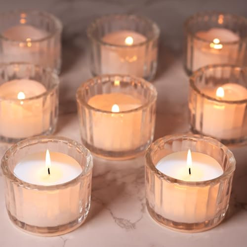 Avmvnvc 15 Stück Set Mini Teelichthalter, Teelichter Glas 5cm x 3,8cm Teelichtgläser, Kerzengläser, Transparentes Teelichtglas Klein für Hochzeit Geburtstag Tischdeko Heim Dekoration Windlicht