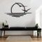 Metall Wandkunst Sonnen-Glitzer-Wanddekoration – schwarze minimalistische Linienkunst – Sonnenaufgang-Wandbehang für Wohnzimmer, Schlafzimmer (sun+bird, X-Large, textüre)