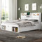 WIZBED Holzbett 140x200cm mit Schubladen, USB & Stauraum Kopfteil, Massivholz Bettgestell, Stauraumbetten, Funktionsbett, Kinderbett, ohne Matratze (weiß, 140x200)