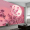 Mural Wallpaper Romantic Flowers Moon Wall Mural Photo Wallpaper Non-Woven Art Print 200 x 140 cm Wall Mural Decoration Poster, for Bedroom Living Room Sofa TV Backgroun Pink