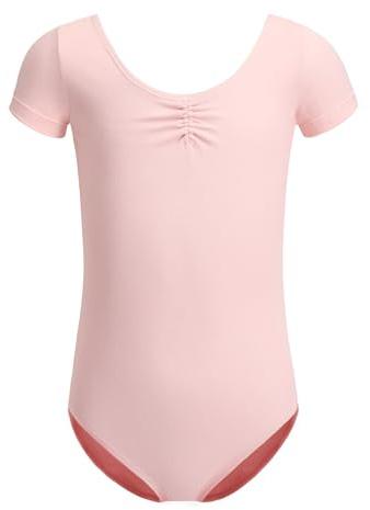 ZYXWVU Manica Corta Leotard Balletto Ginnastica Body da Danza per Bambina (rosa chiaro, 140)