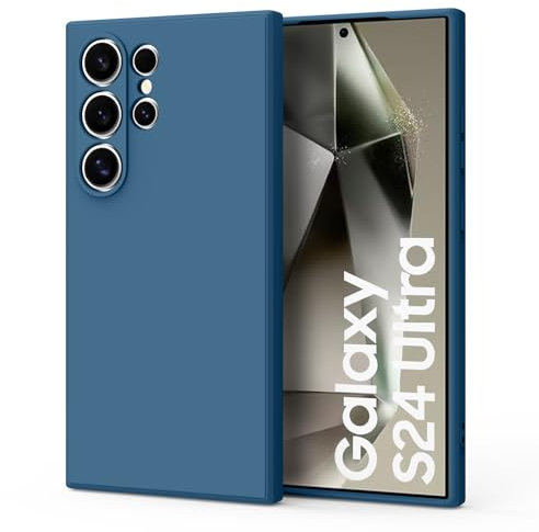 YLK Custodia per Samsung Galaxy S24 Ultra 5G Cover, Custodia in Silicone Liquido con Fodera in Morbido Panno in Microfibra, Protezione Cover per Samsung Galaxy S24 Ultra 5G (Blu navy)